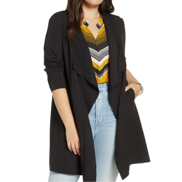 NWT Halogen Nordstrom Drape Open Front Lightweight Jacket Size S Black Pockets - Picture 3 of 14